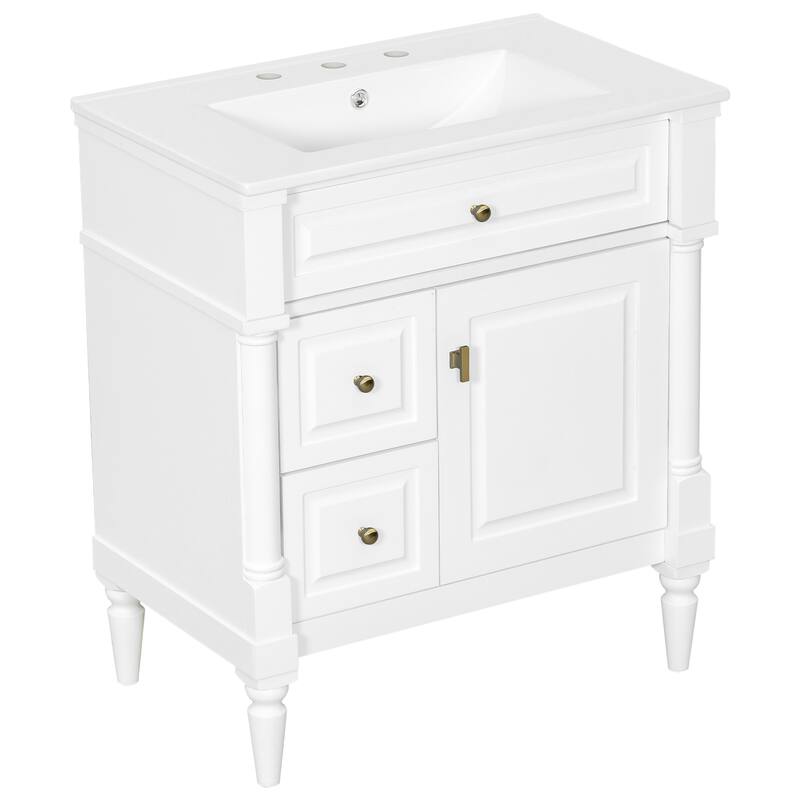 Roomfitters 30" Bathroom Vanity with Sink, Solid Wood Frame, Flip Drawer, 2 Drawers & Door Rack