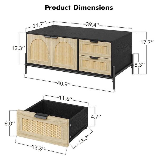 Mid Century Modern Coffee Table with 4 Drawers and Open Storage Shelf ...