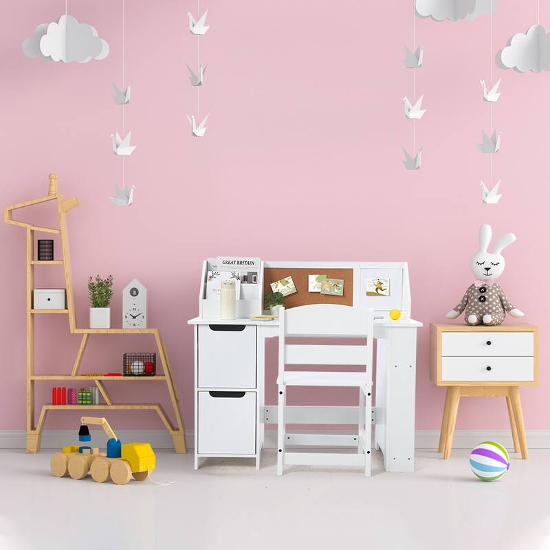 Complete Study Set, Desk, Chair, Bookshelf, Bulletin Board, and Cabinets