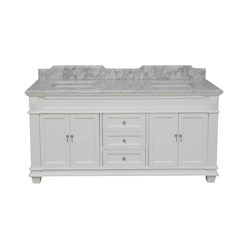 KitchenBathCollection Elizabeth 72" Double Bathroom Vanity with Carrara Marble Top