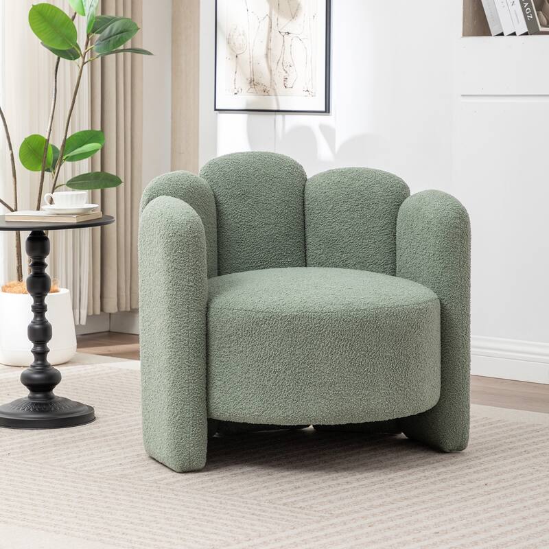 SEYNAR Modern Glam Teddy Fabric Upholstered Round Accent Chair with Flower Shaped Back Design