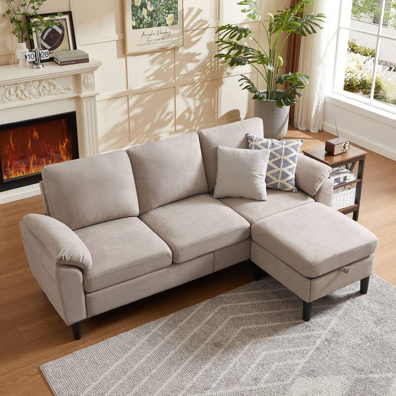 Jarenie 79.72" L Shaped Sofa with Storage Ottoman for Living Room