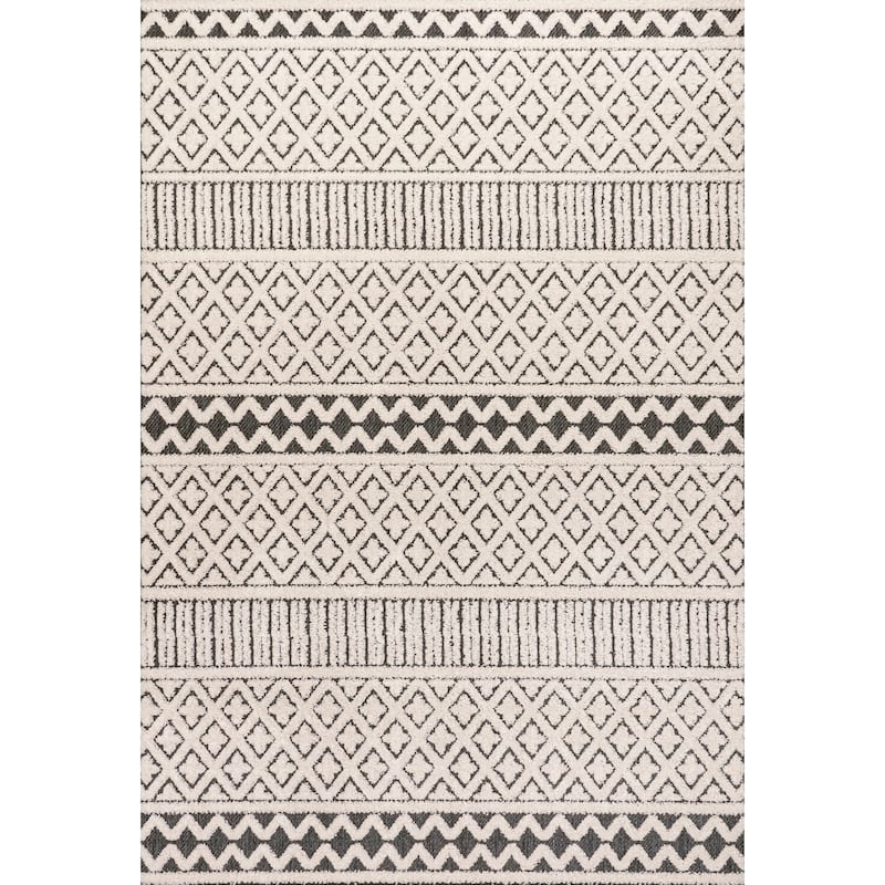 JONATHAN Y Duenas High-Low Two-Tone Monstera Leaf Area Rug - 5 X 8 - Cream/Black