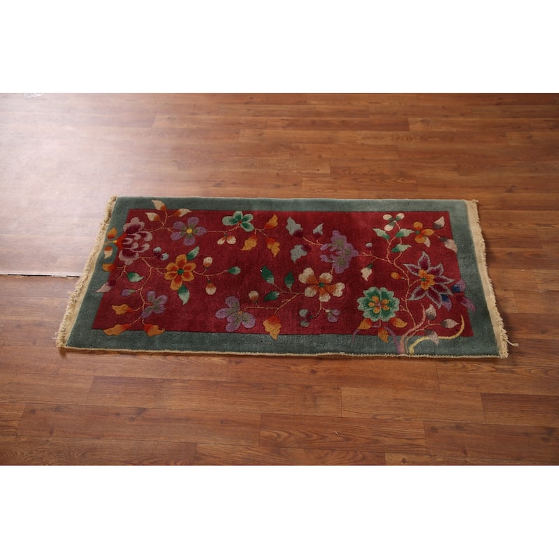 Vegetable Dye Art Deco Chinese Area Rug Handmade Wool Carpet - 2'0"x 3'11"