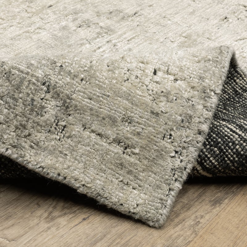 Somerset Textured Abstract Beige/ Charcoal Hand-made Wood Blend Area Rug