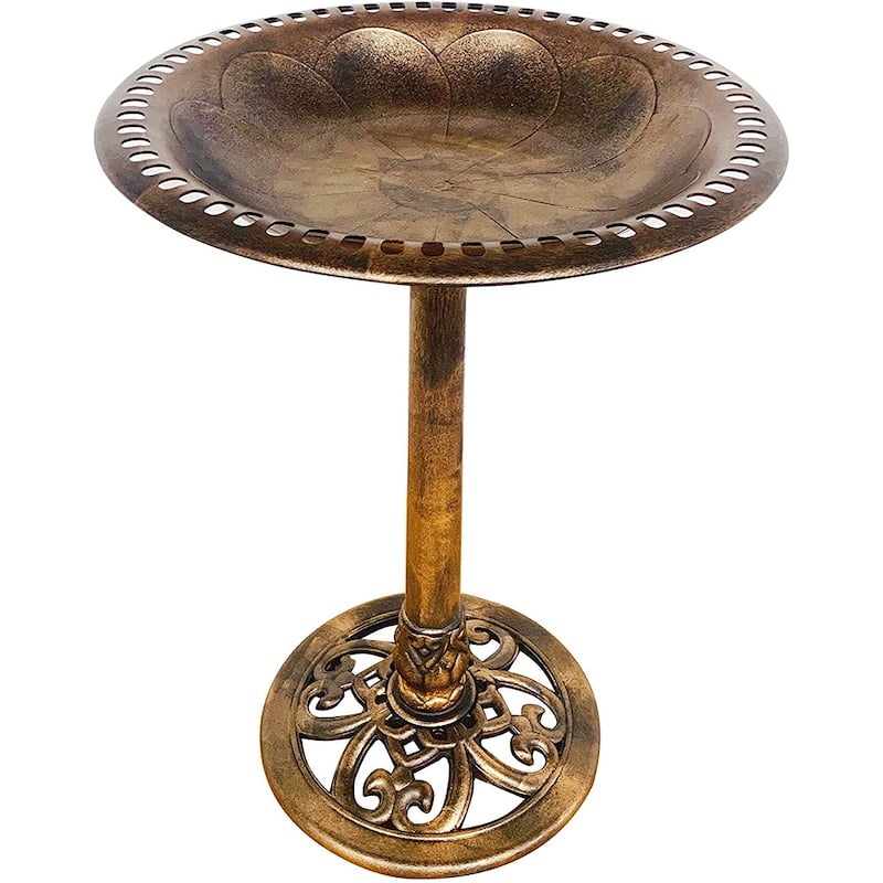 Outdoor Garden Bird Bath Fleur de lis Decoration Accents Antique 28" - Gold