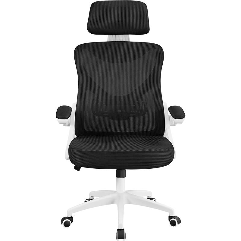 Yaheetech High Back Mesh Office Chair with Flip-up Armrest Ergonomic Desk Chair - N/A - White/Black