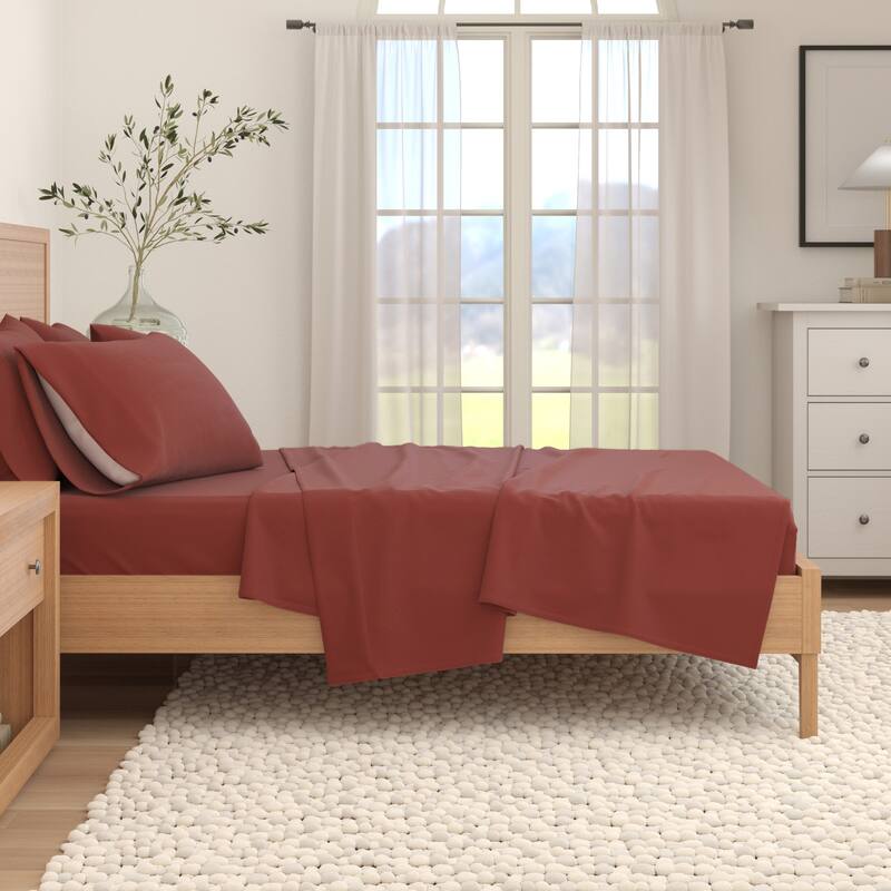 Linery & Co. Turkish Cotton Double-Brushed Solid Color Flannel Bed Sheet Set