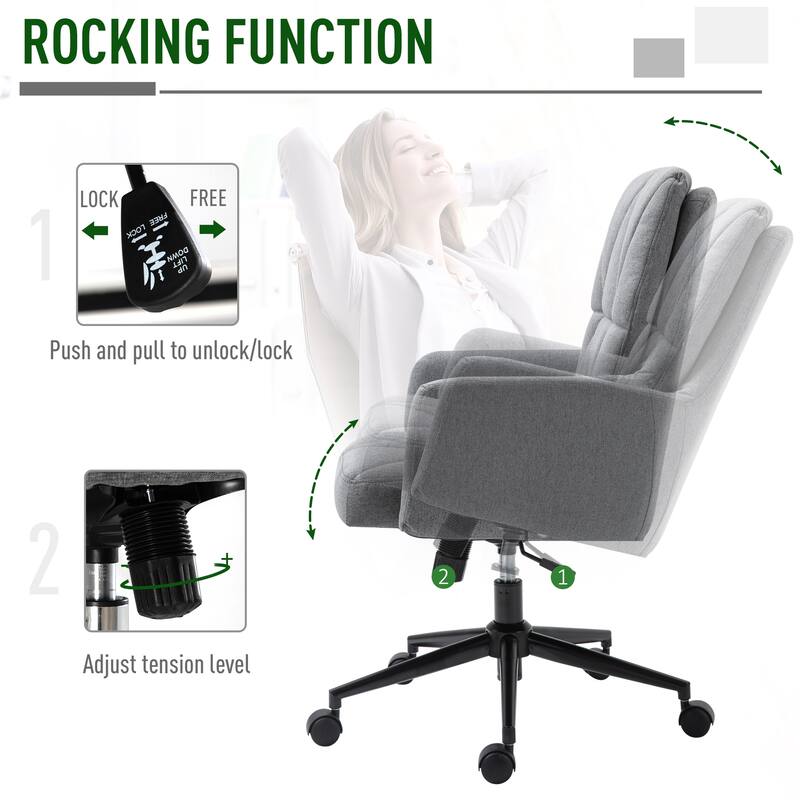 Vinsetto Leisure Office Chair with Double Thick Padded Backrest, Soft Cushioned Seat and 5 Castor Wheels, Grey