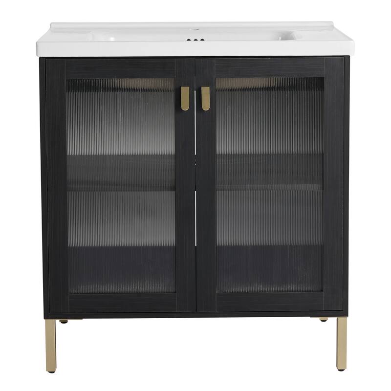 Freestanding Vanity with Transparent Acrylic Doors and Soft-Close Hinges - 31.9-Inch - 31.9in L