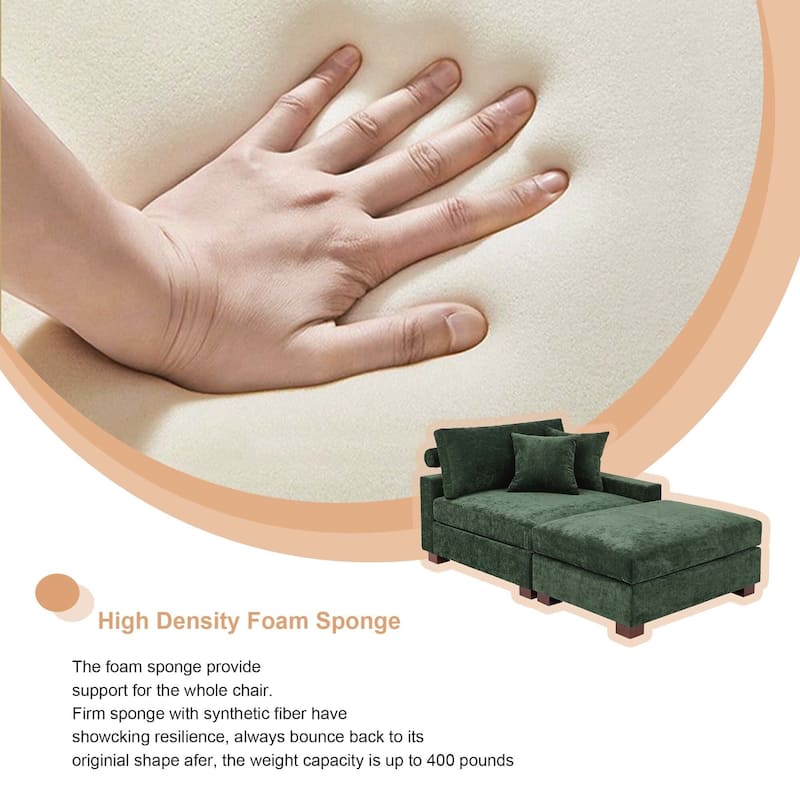 Oversized Chenille Modular Armchair And Ottoman Set Living Room Set