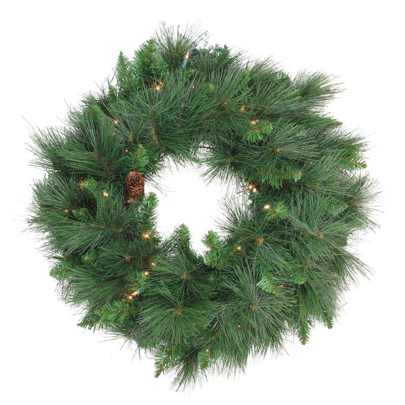 White Valley Pine Artificial Christmas Wreath 24-Inch, Clear Lights