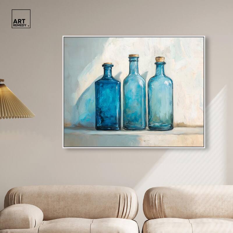 Three Blue Bottles Canvas by Art Remedy