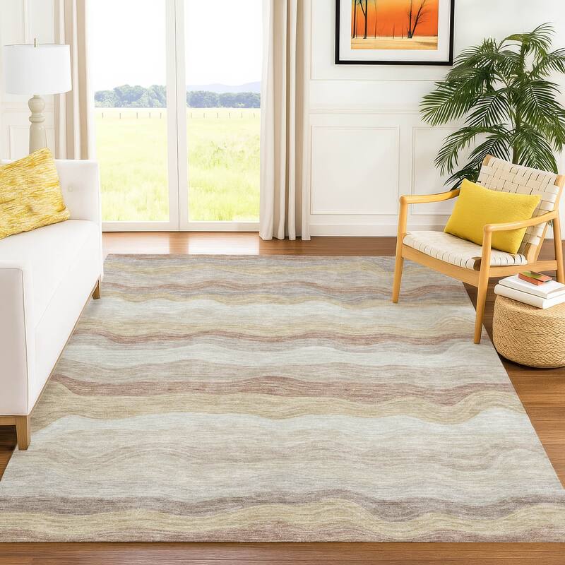 Machine Washable Indoor/ Outdoor Ombre Stripes Chantille Rug