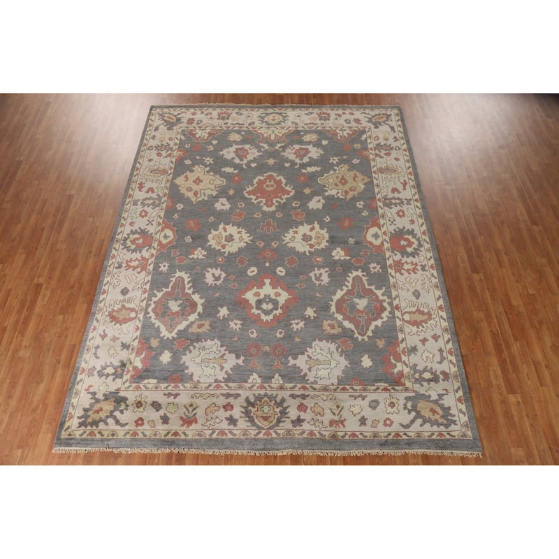 Gray Floral Oushak Oriental Area Rug Handmade Wool Carpet - 9'2"x 11'9"