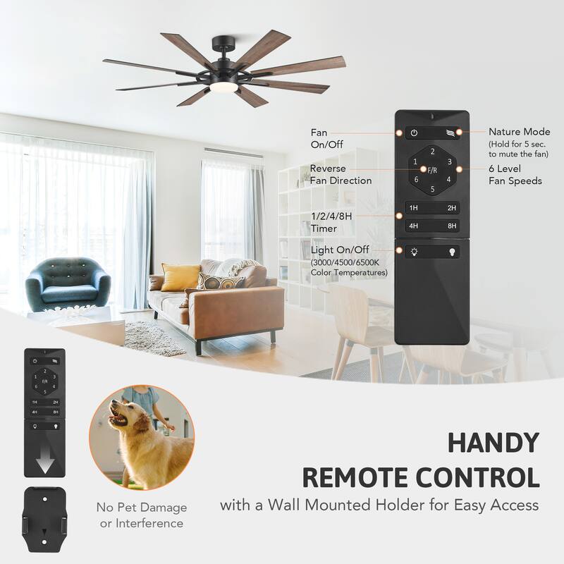CO-Z 60'' 8-Blade Large Windmill Ceiling Fan with LED Lights and Remote for Living Room