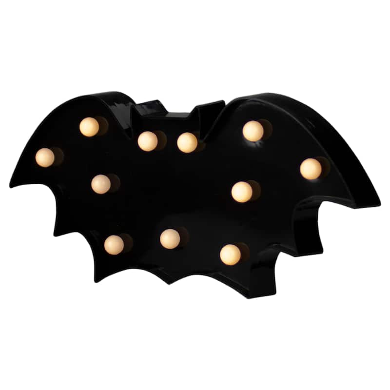 LED Lighted Bat Halloween Marquee Sign - 12" - Black - Warm White Lights