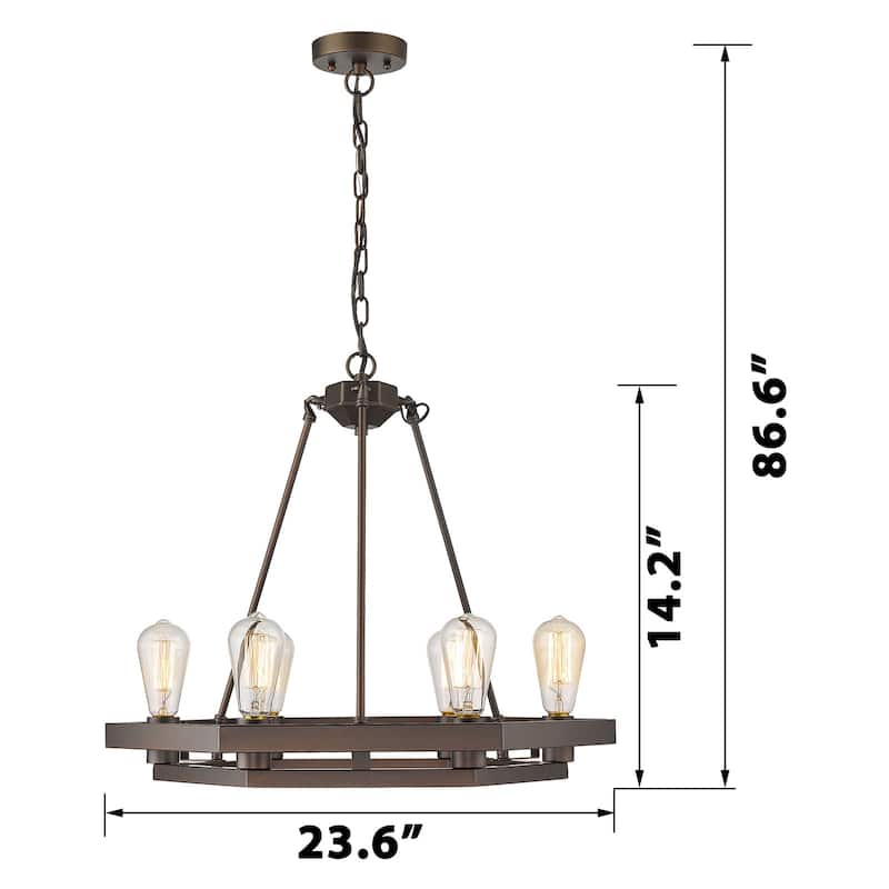 6-Light Wagon Wheel Modern Chandelier - Oil Rubbed Bronze - 23.6" x 23.6" x 14.2"