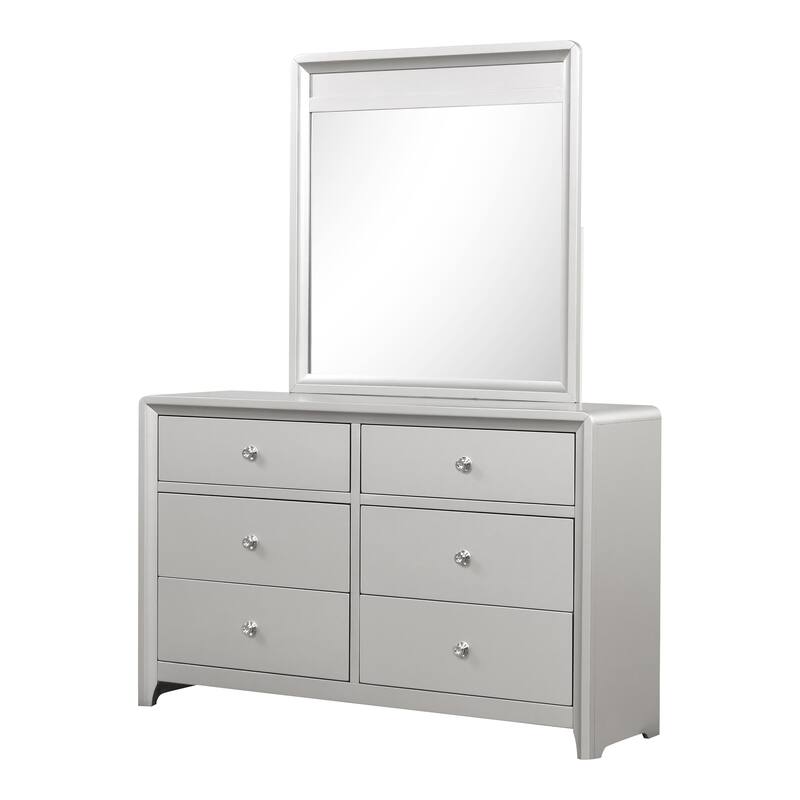 Furniture of America Milandra Modern 6-Piece Champagne Solid Wood Panel Bedroom Set with LED Light