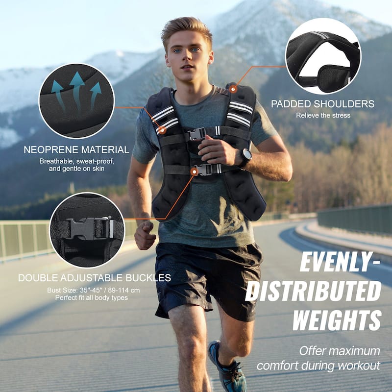 Black Neoprene Weighted Vest 30lbs with Pockets and Reflective Strips