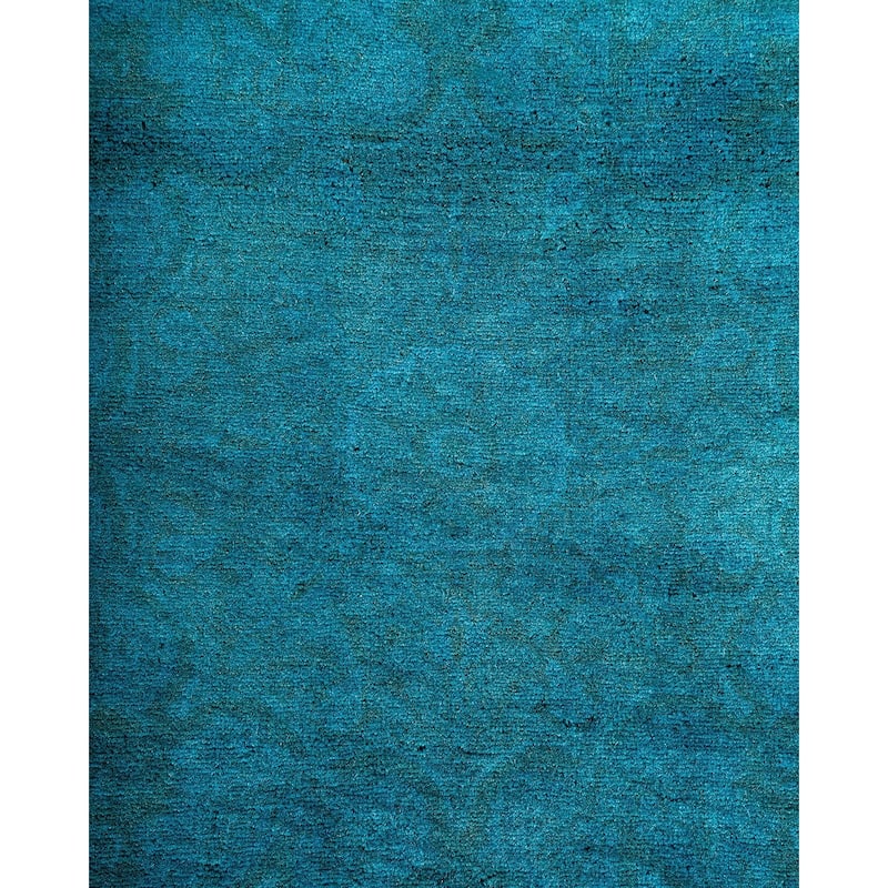 Overton Hand Knotted Wool Vintage Inspired Modern Contemporary Overdyed Blue Area Rug - 6' 1" x 9' 4"