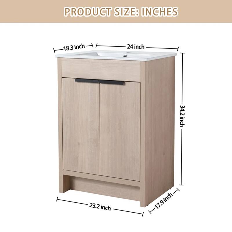 Malwee 24"/30"/36" FreeStanding Bathroom Vanity, Floor Stand Bathroom Vanity with Sink,Soft Close Door and Adjustable shelf