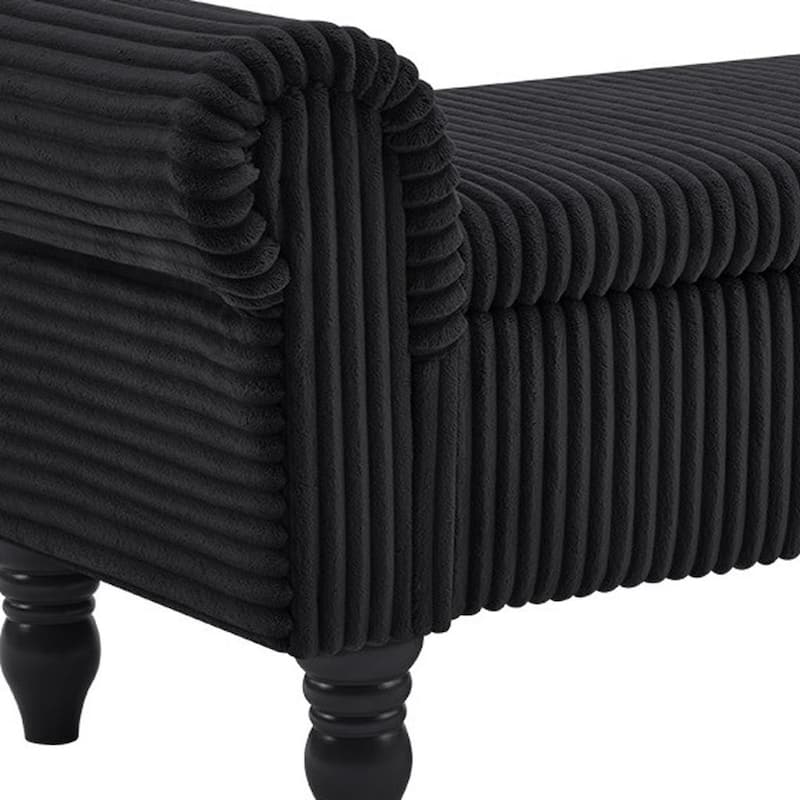 HomeRoots 55" Black Corduroy and Solid Wood Upholstered Storage Bench With Flip Top - 55.00 in. x 20.00 in. x 17.00 in.