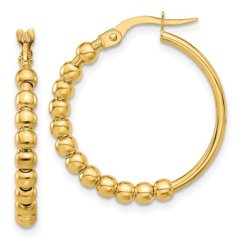 Curata 14k Yellow Gold Polished Beaded Hoop Earrings - 25.18x24.15mm