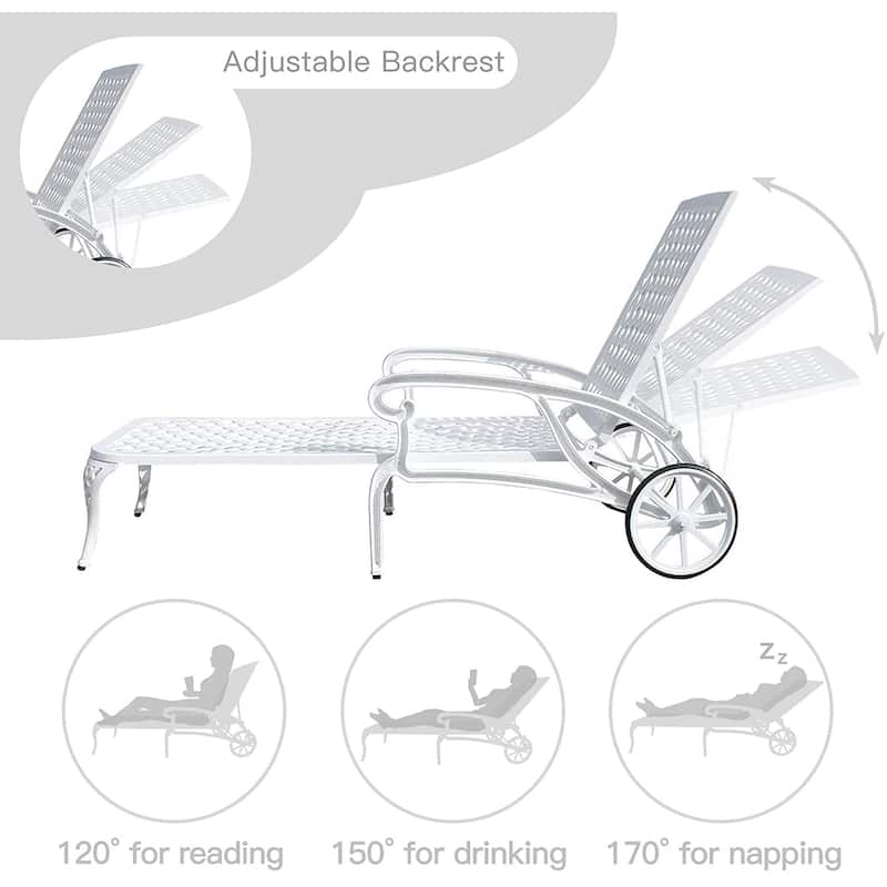 Aluminum Outdoor waterproof Chaise Lounge Chair With Wheels Adjustable Reclining