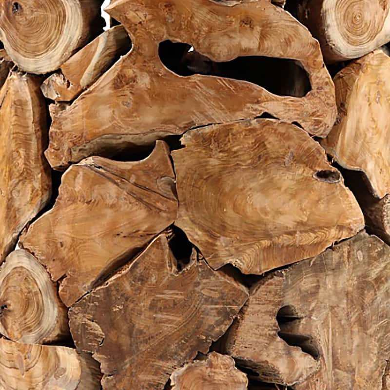 Scarlett Round Natural Teak Root Pedestal Base Glass Top Dining Table, Medium Brown