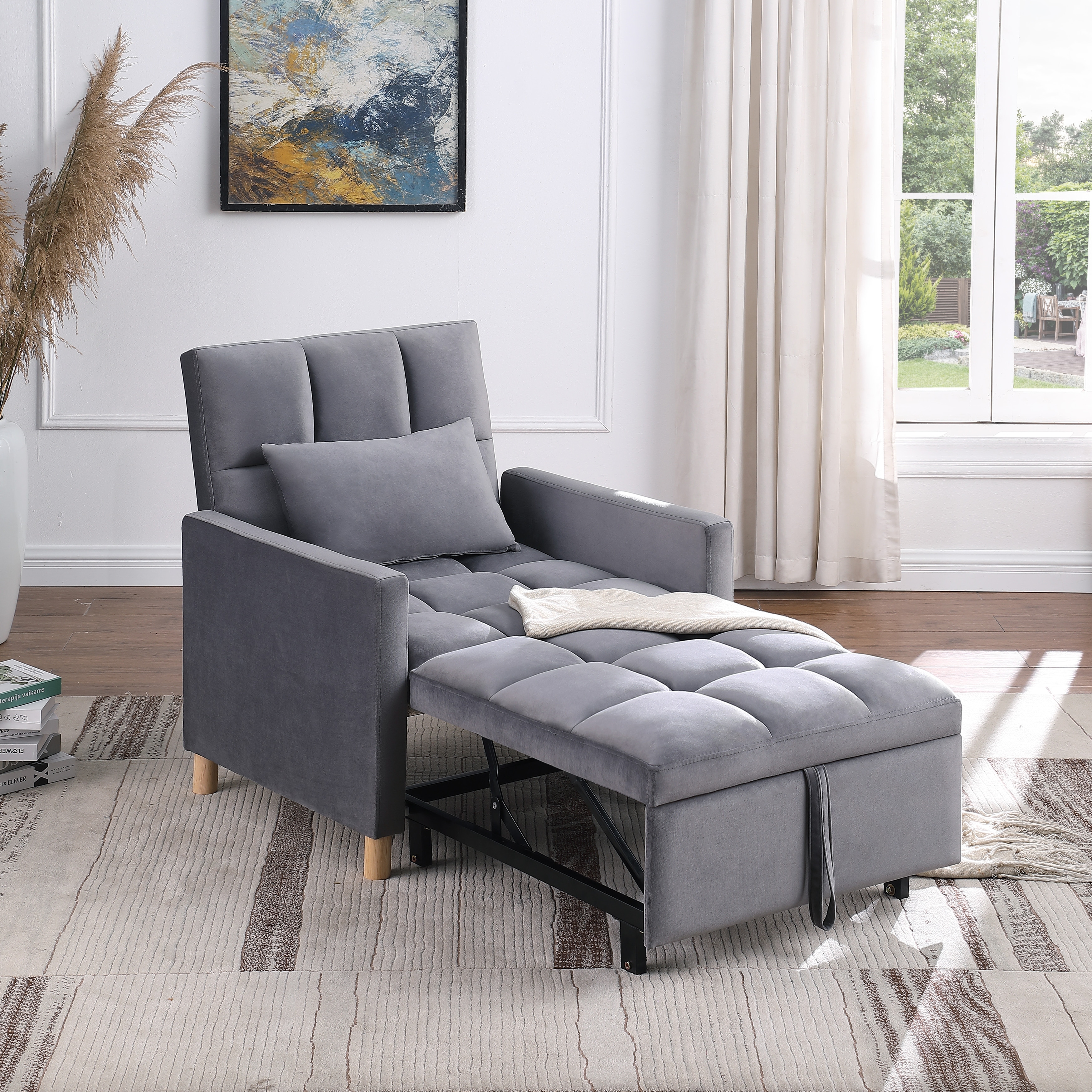 3 in 1 Convertible Sleeper Sofa Lounge Chair Bed Black On Sale