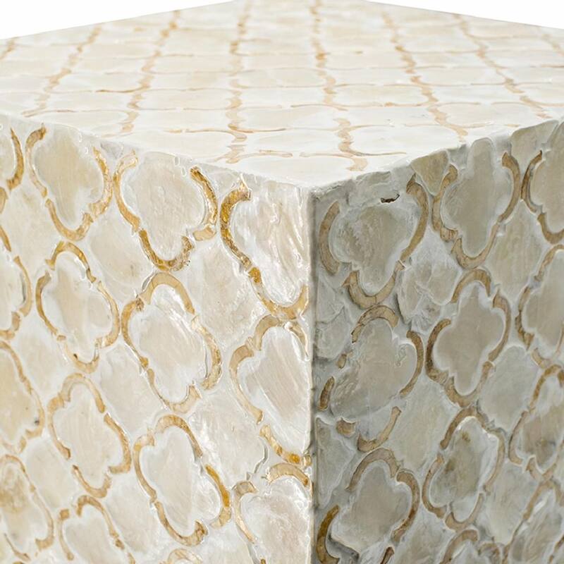 Geometric Capiz Block Stool - 14" Square Design, End Table, Side Table - 14x14x18"