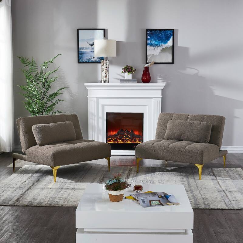 Convertible Sofa Bed Futon with Gold Metal Legs in Teddy Fabric