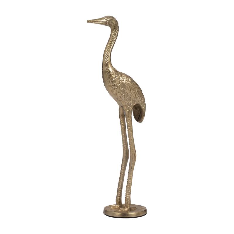 Modern Crane Metal Figurine Sculpture - 16", Gold & Metallic - 16.0"
