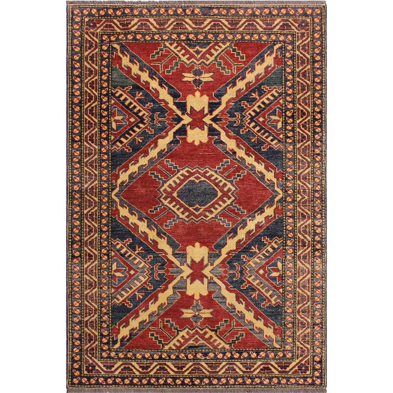 Southwestern Super Kazak Ryker Red/Beige Hand Knotted Wool Rug - 3'8'' x 5'5''