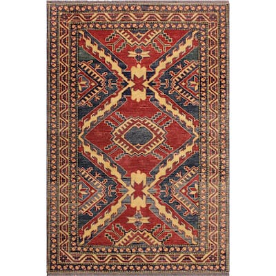 Southwestern Super Kazak Ryker Red/Beige Hand Knotted Wool Rug - 3'8'' x 5'5''