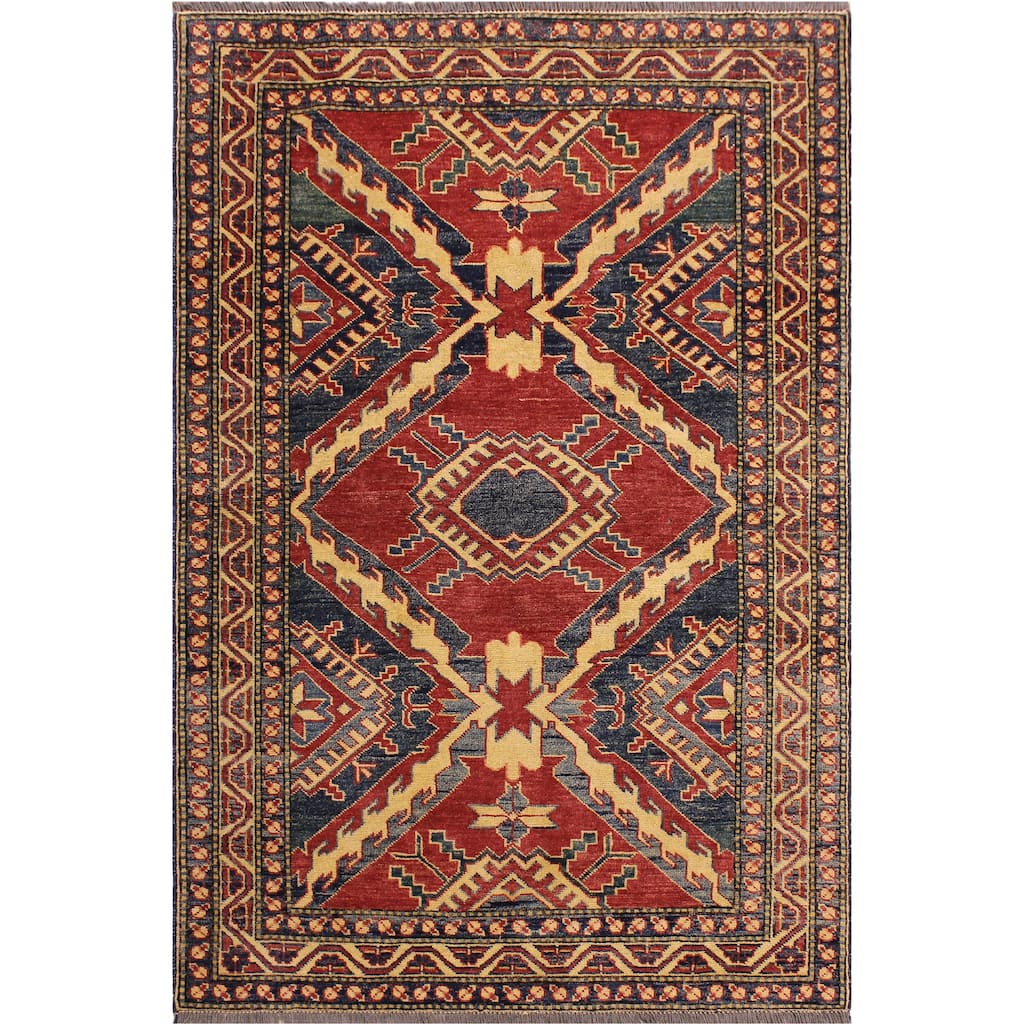Southwestern Super Kazak Ryker Red/Beige Hand Knotted Wool Rug - 3'8'' x 5'5''