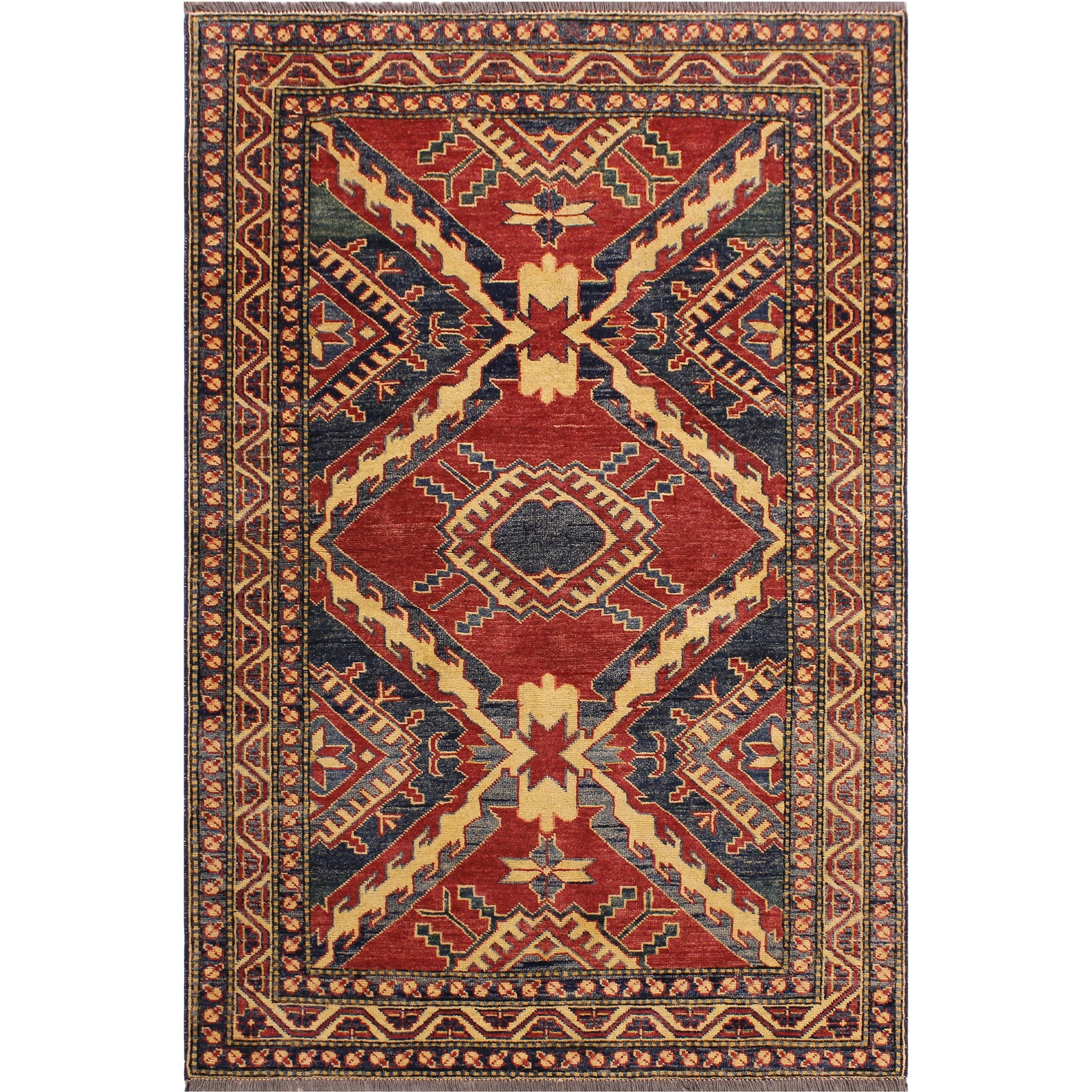 Southwestern Super Kazak Ryker Red/Beige Hand Knotted Wool Rug - 3'8'' x 5'5''