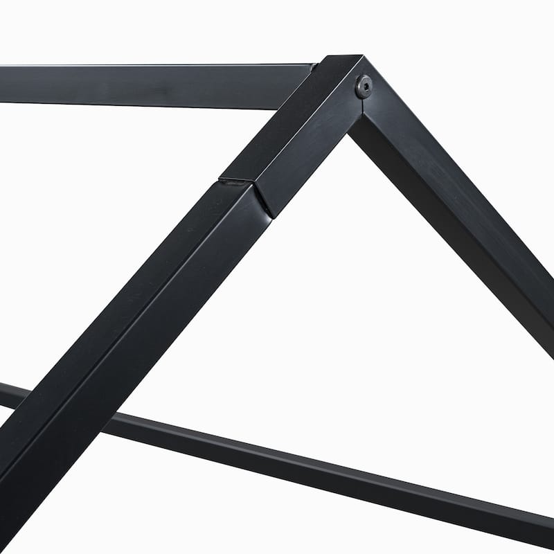 Roomfitters Twin/Full Size Metal House Bed Frame with Fence and Door Design for Bedroom Storage