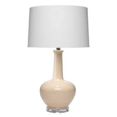 Ceramic Table Lamp with Single Gourd Design, White and Cream