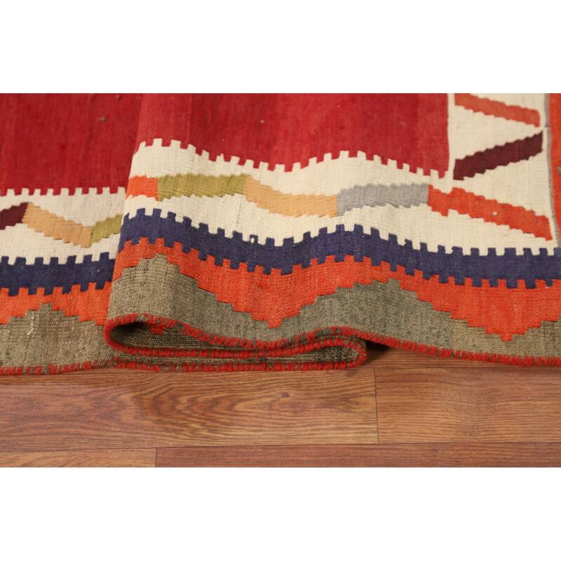 Geometric Kilim Qashqai Persian Vintage Rug Hand-Woven Wool Carpet - 4'5"x 8'1"