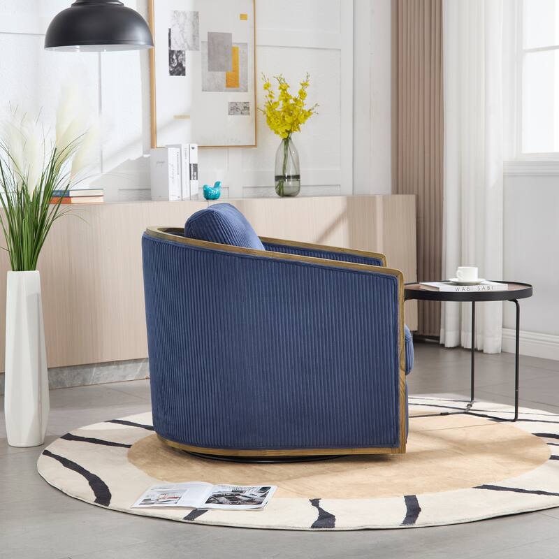 Corduroy Barrel Chair, Comfortable Living Room Accent Sofa Chair, 360 Degree Swivel Side Club Chair Leisure Arm Chair