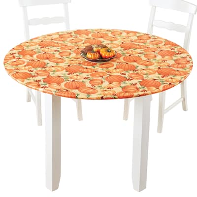 Durable Pumpkin Vinyl Stretch-to-Fit Table Cover - Large