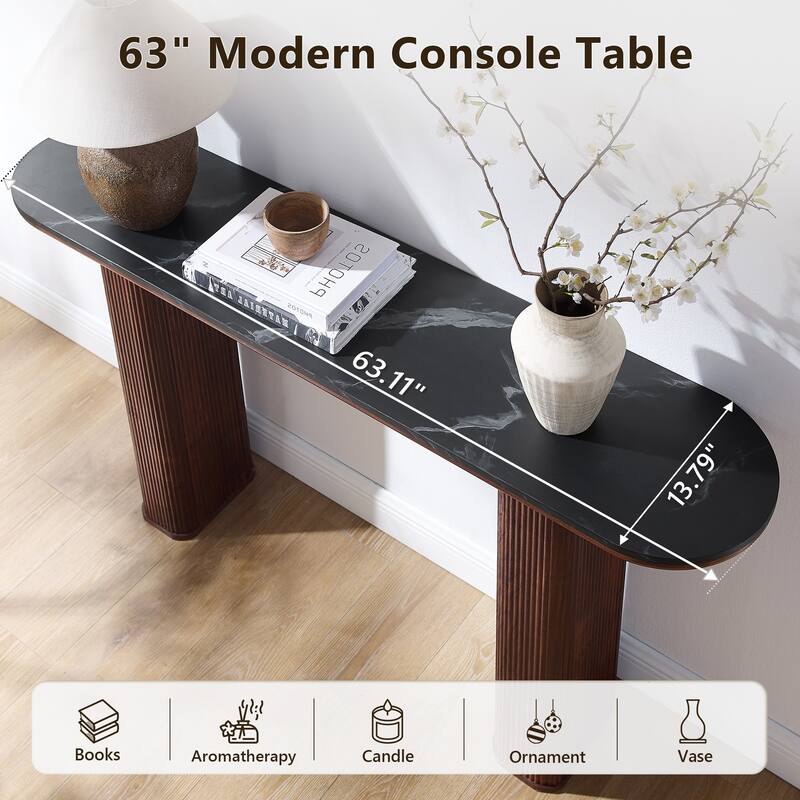 63" Modern Console Table, Entryway Table, Sofa Table with Fluted Bases