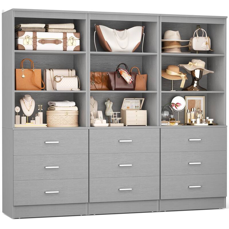 23.6" W Closet System with 3 Wooden Drawers and Storage Shelves, 2FT Sturdy Walk-in Organizer Storage Unit