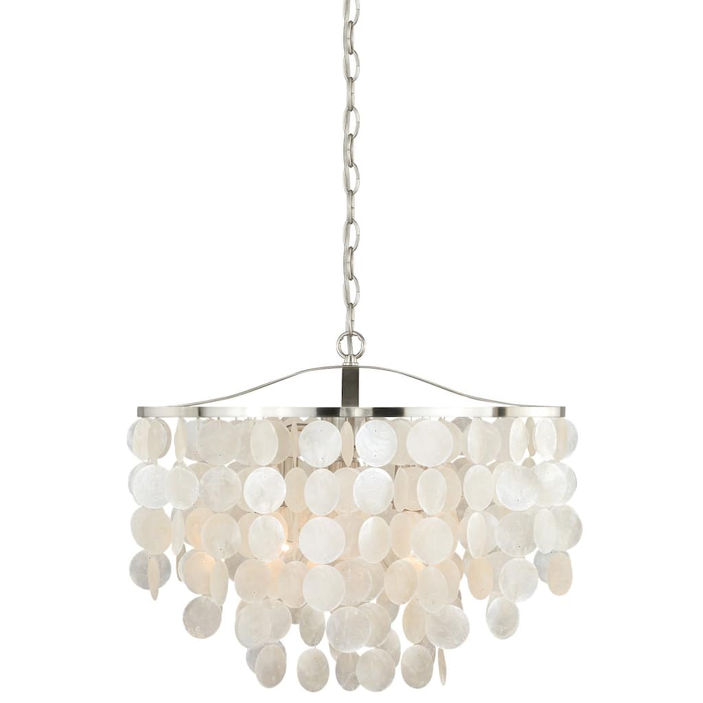 Waterfall Pendant Light - 3-Light Capiz Shell Chandelier, Adjustable Height, Satin Nickel Finish - 93.75