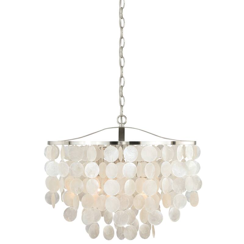 Waterfall Pendant Light - 3-Light Capiz Shell Chandelier, Adjustable Height, Satin Nickel Finish - 93.75