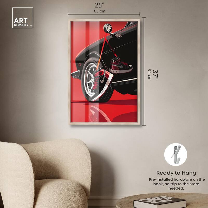 Red Bold Sneaker and Car Shadowbox by Art Remedy