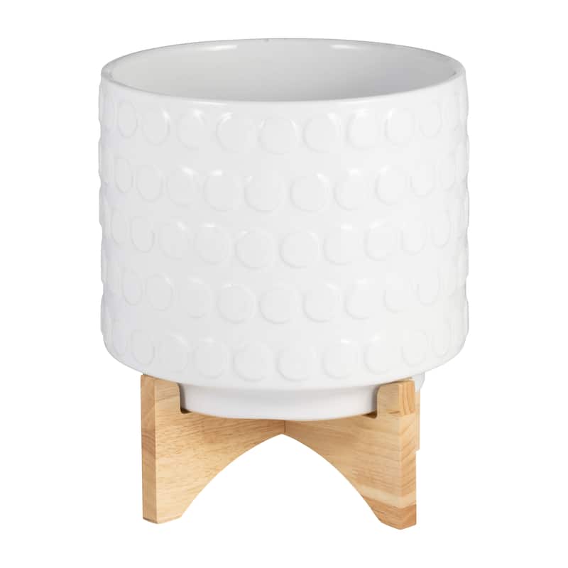 Sagebrook Home Ceramic Planters: Elevate Your Greenery with Stylish Bamboo Wood Stands - Perfect Home Decor Accessory