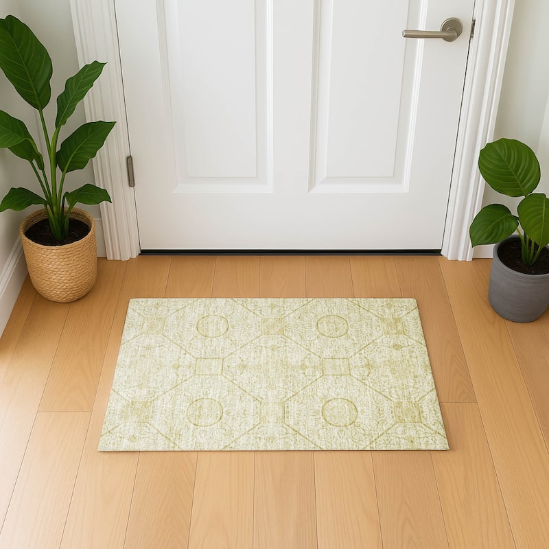 Premium Washable Super Soft Traditional Mosaic Mayfield Rug - Wheat - 1'8" x 2'6"